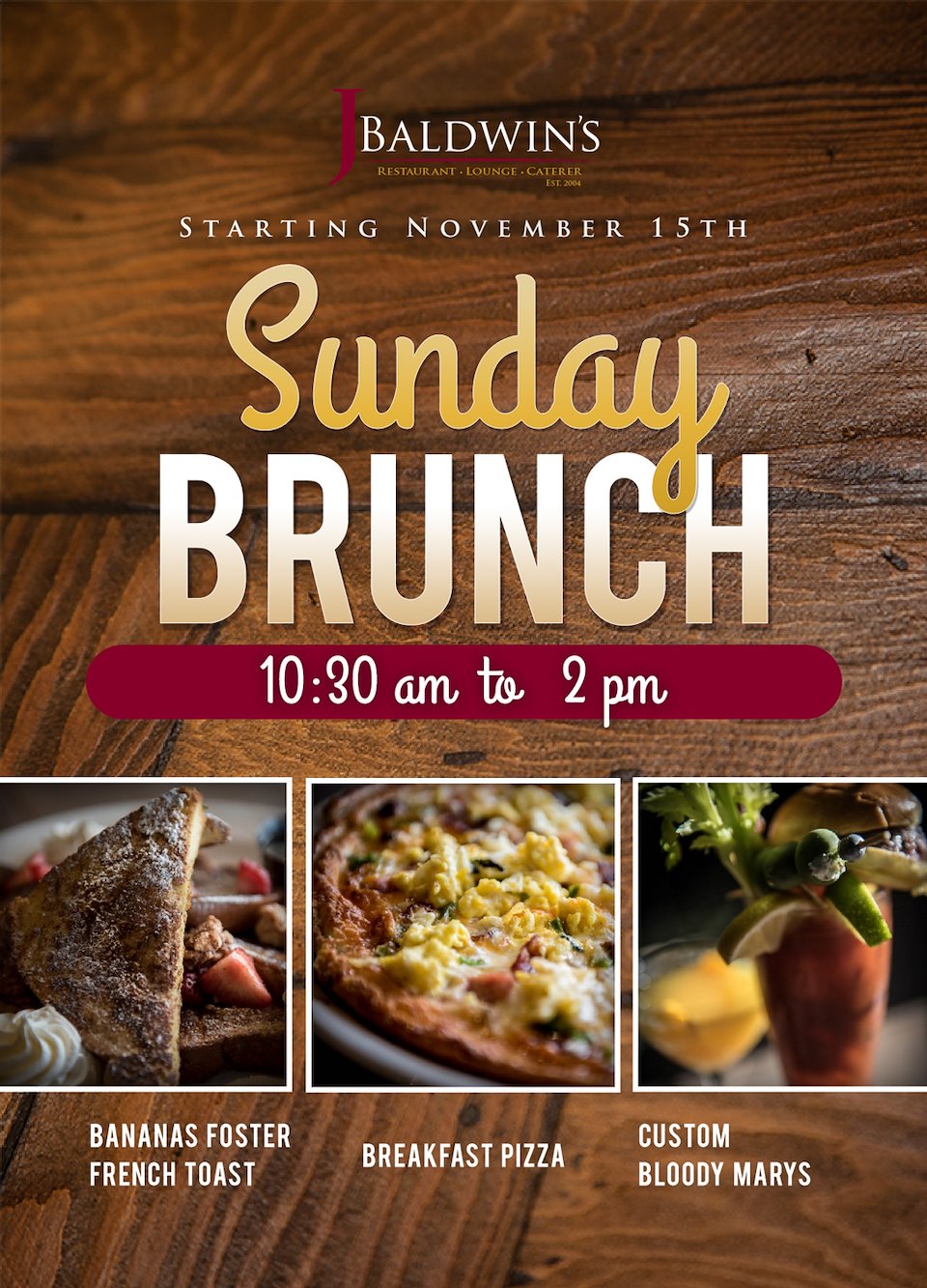 J Baldwins Sunday Brunch Menu